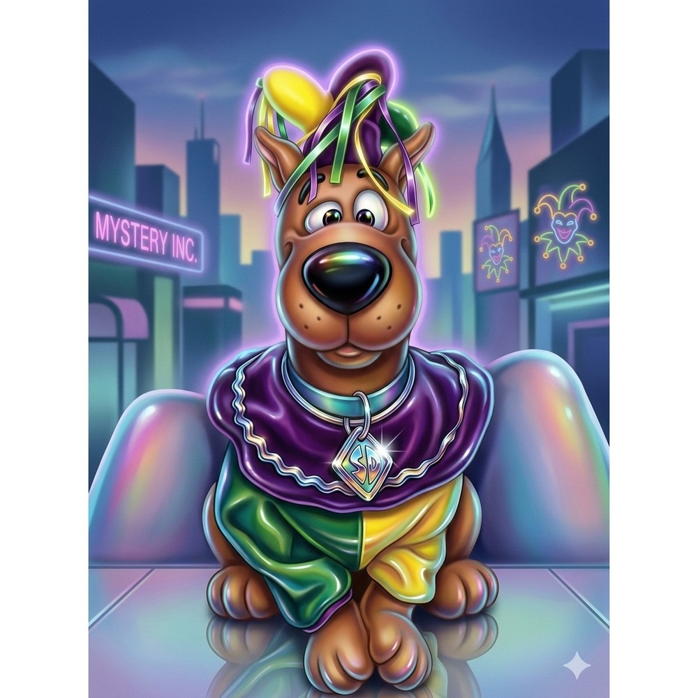 Scooby-Doo Mardi Gras Jester Plush‎ Stuffed Animal Purple Green Yellow Costume